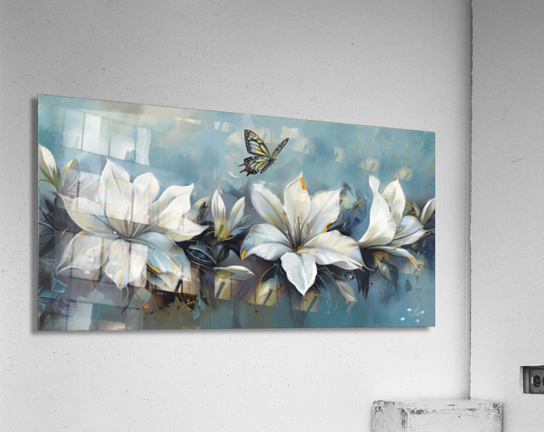 WHITE FLOWERS BUTTERFLY Acrylic Print