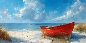Red boat shore