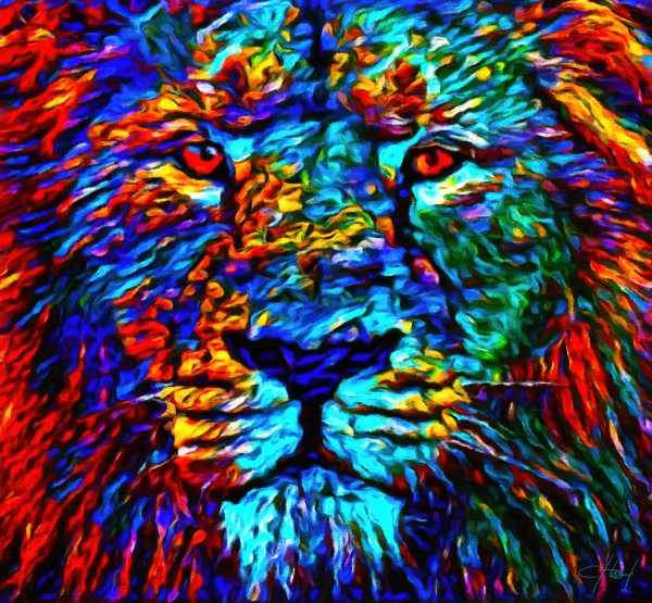 Lion Color Face Painting Print