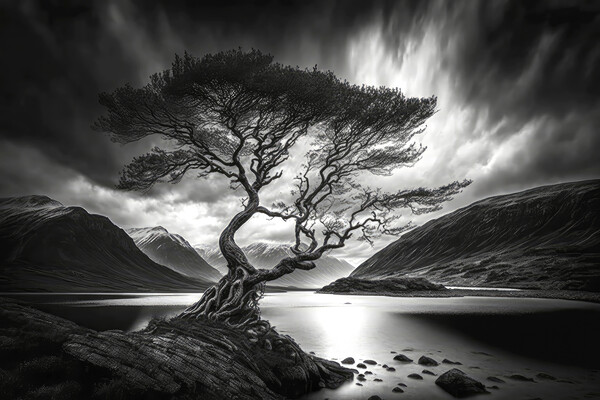 black and white sunset Print