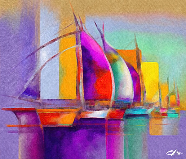 boats in the harbor Print