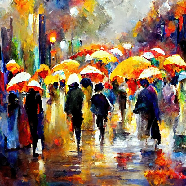 downpour of umbrellas Print