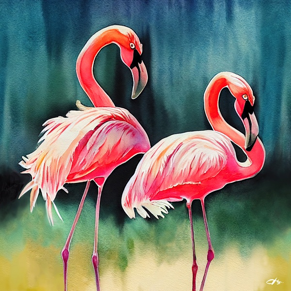 flamingos in the water Print