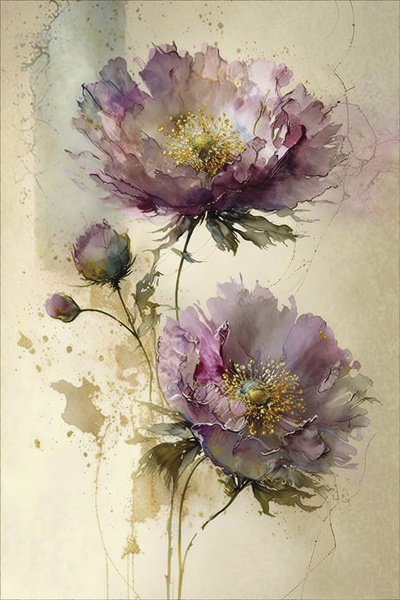 purple vintage flowers Print