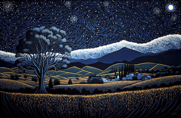 starry night over plains Print