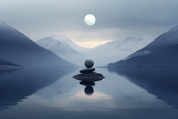 when the moon looks at the rock Print