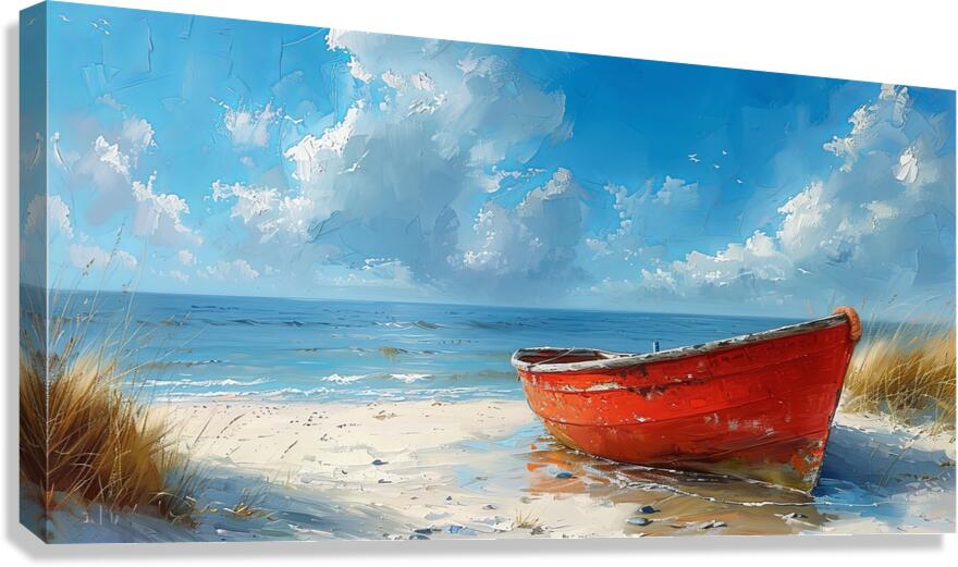 Red boat shore Canvas Print