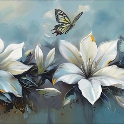 WHITE FLOWERS BUTTERFLY