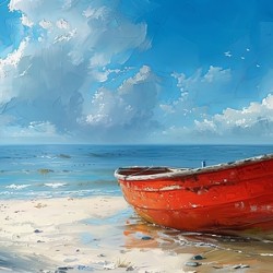 Red boat shore