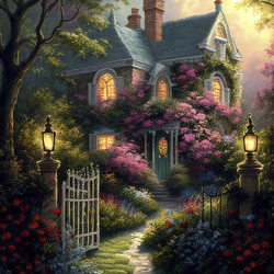 house in the woods in spring