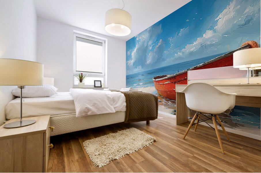 Red boat shore Mural print