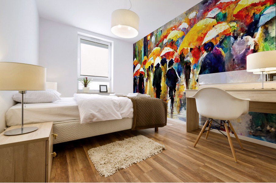 downpour of umbrellas Mural print