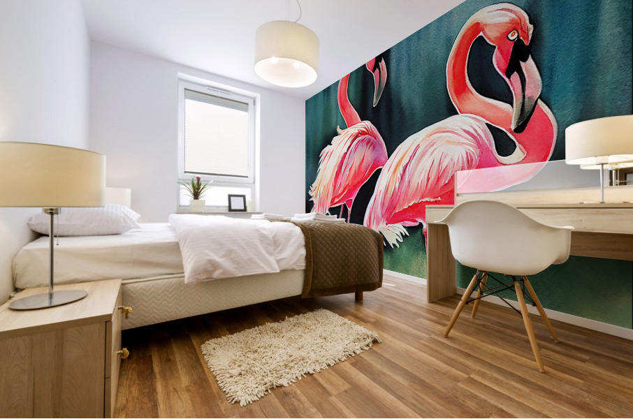 flamingos in the water Mural print