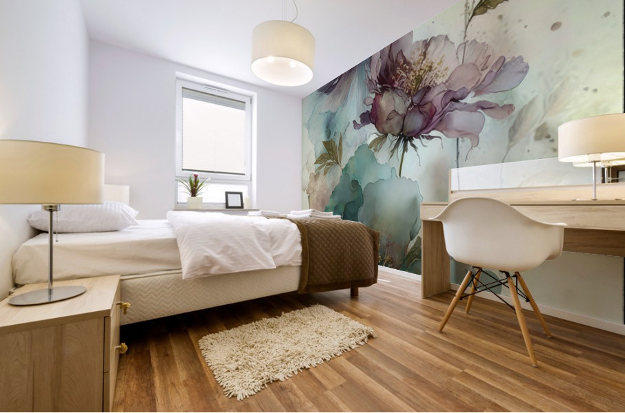 turquoise vintage flowers Mural print