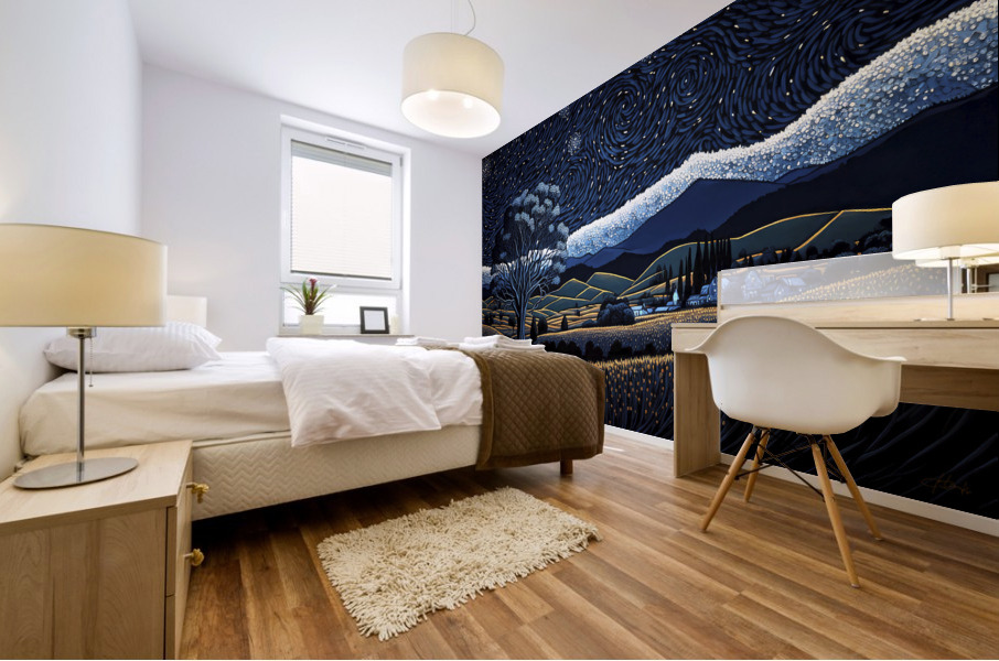 starry night over plains Mural print