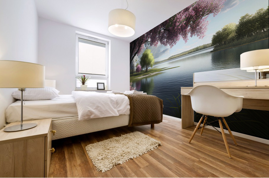 Lake view in spring Mural print