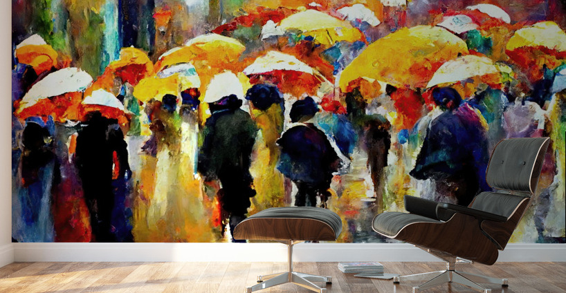 downpour of umbrellas Wall Murals