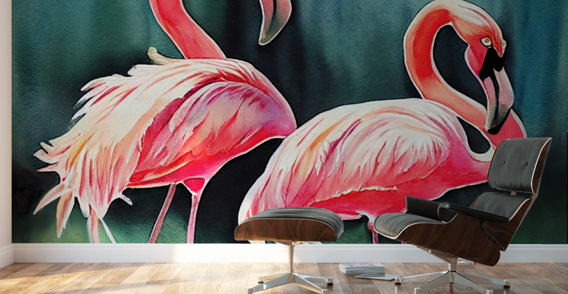 flamingos in the water Wall Murals