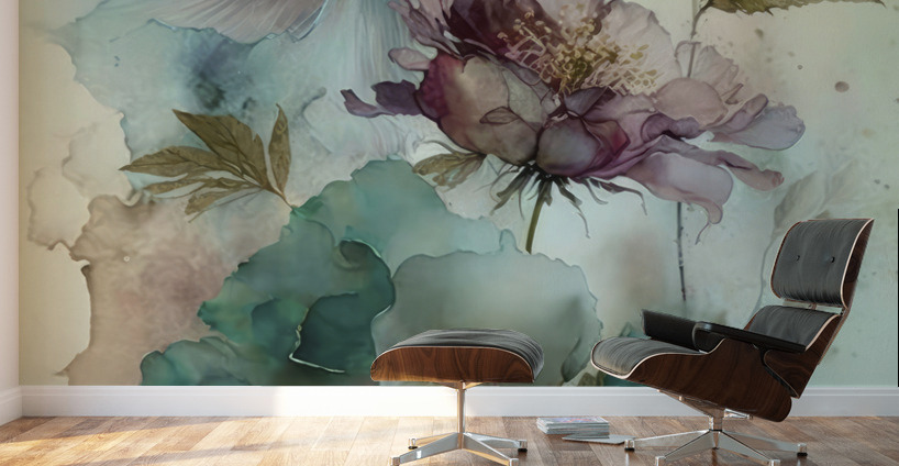 turquoise vintage flowers Wall Murals