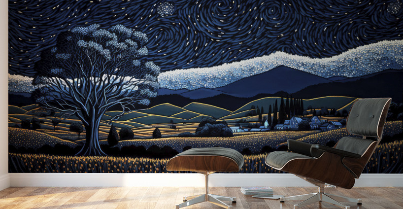 starry night over plains Wall Murals