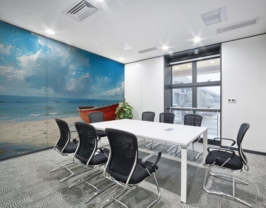 Red boat shore Wall Printing