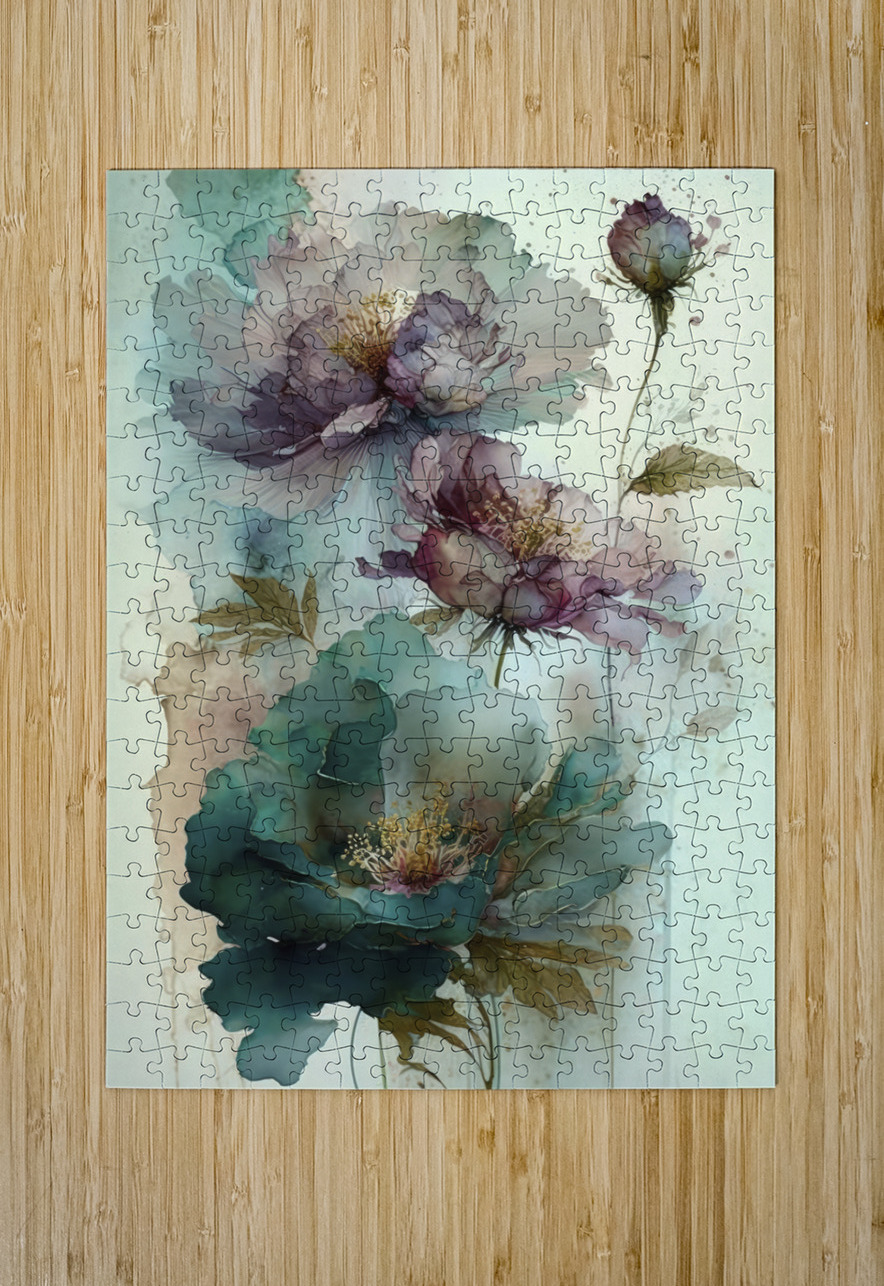 turquoise vintage flowers George Bloise Puzzle printing