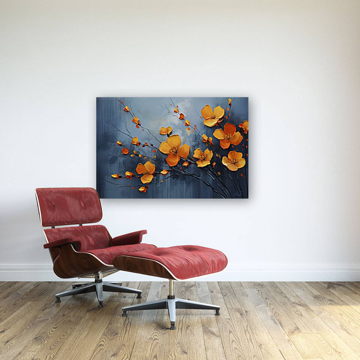 orange wall flowers Reproduction