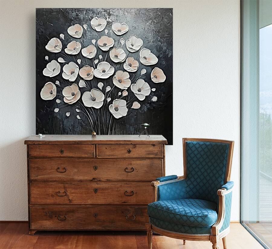 Bunch of flowers on Black Reproduction