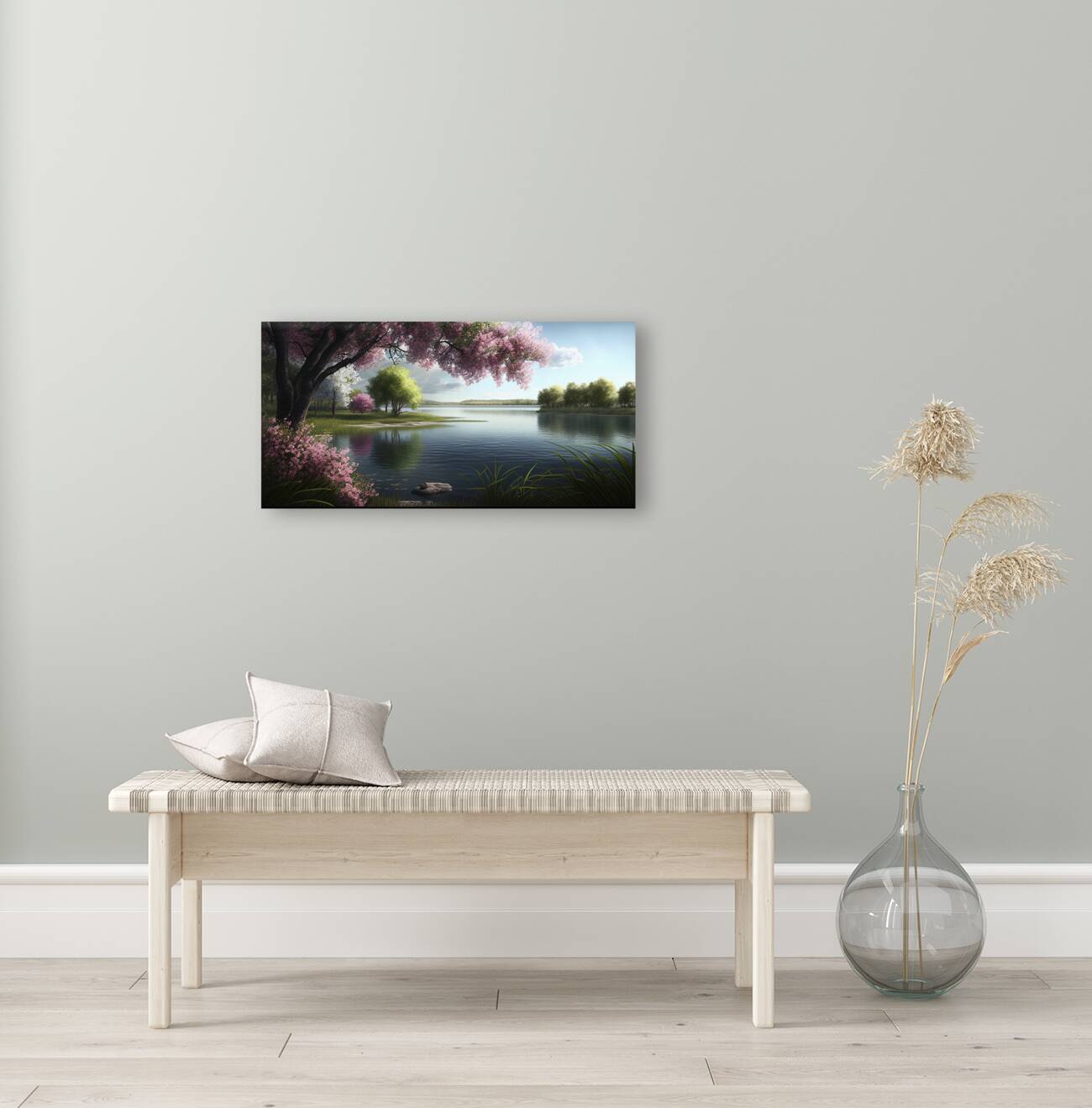 Lake view in spring Reproduction