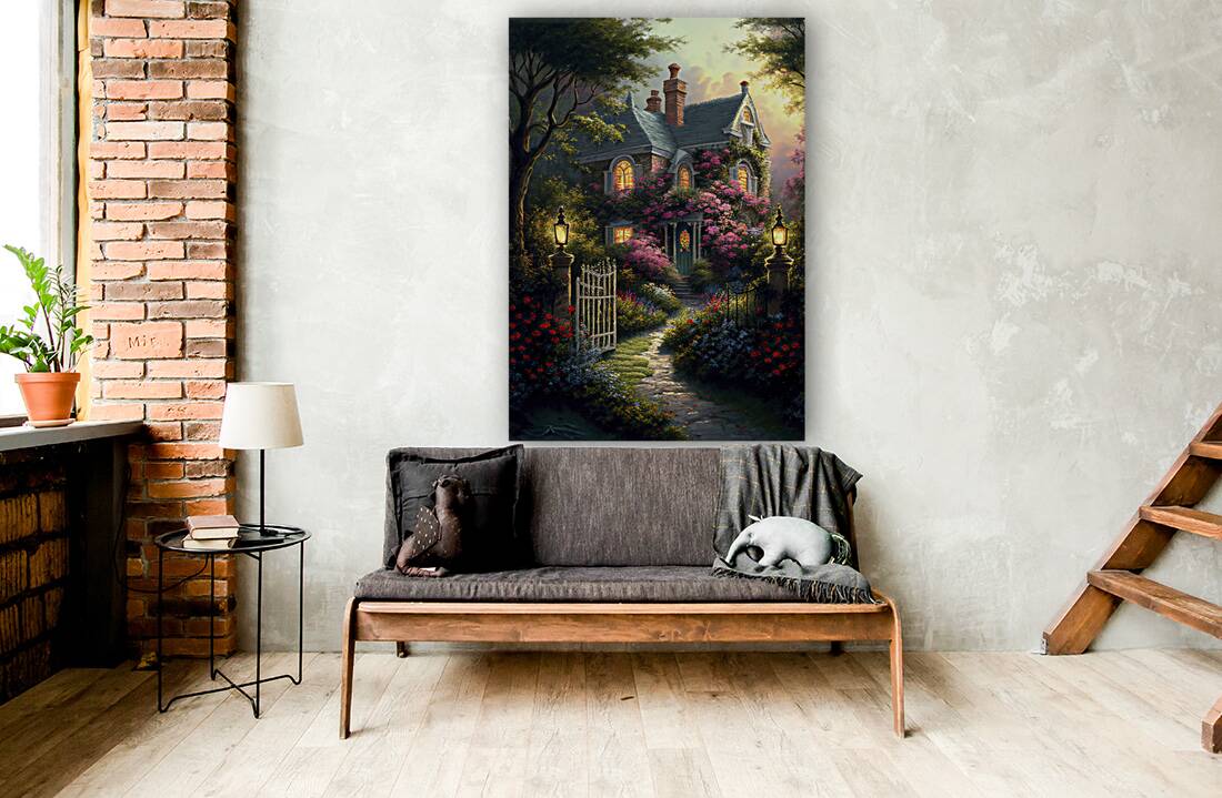 house in the woods in spring Reproduction