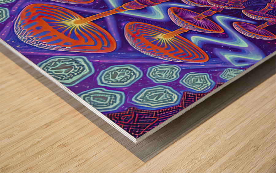 fluorescent mushrooms Wood print