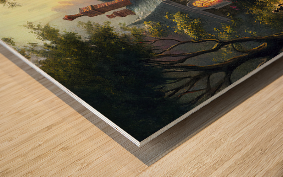 house in the woods in spring Wood print